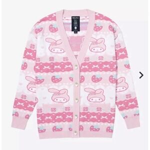 SANRIO MY MELODY Pink Strawberry Cardigan Sweater Womens Large Bioworld Boxlunch